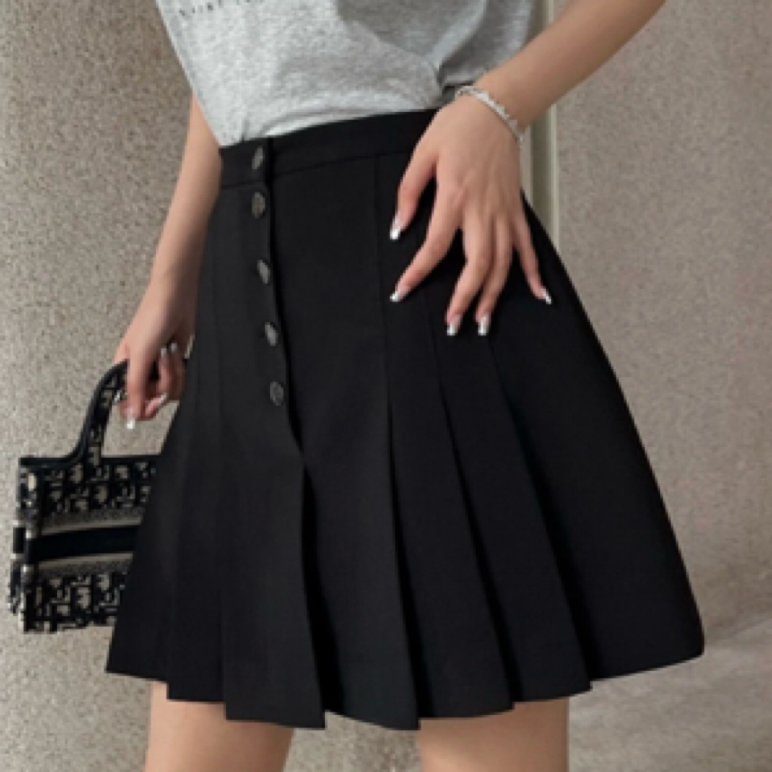 未使用 DIOR/迪奥 A100729/幸运星扣黑色百褶半身裙/40码