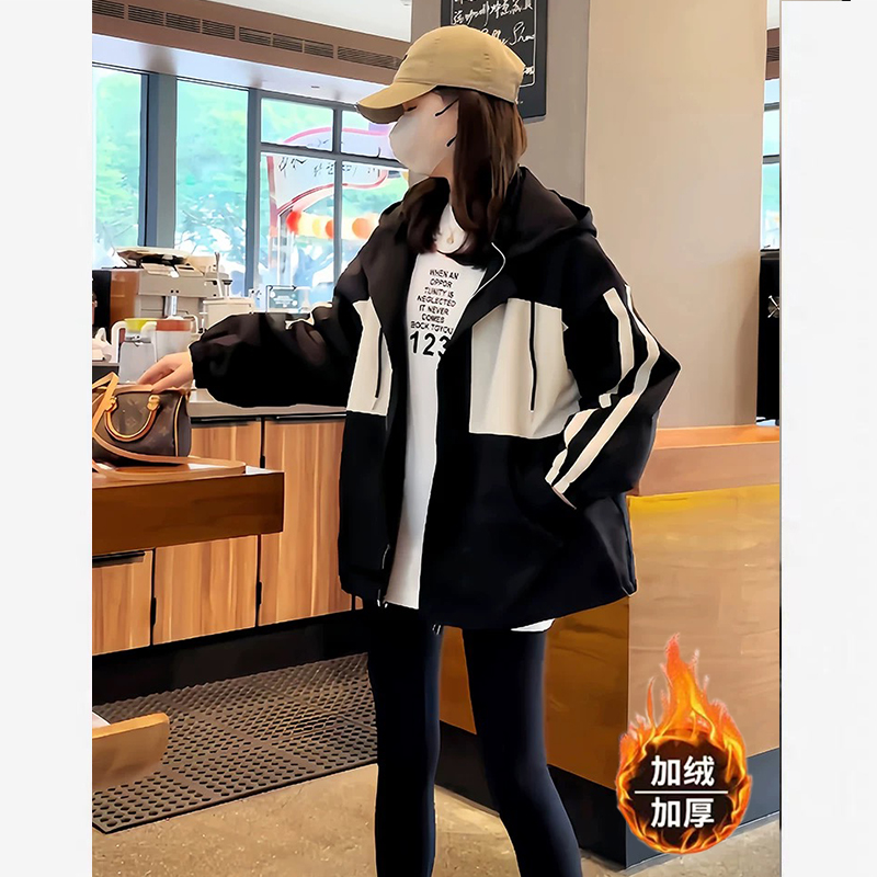 【加绒加棉】2025秋冬超保暖冲锋外套女冬季高级感宽松中长夹克上衣