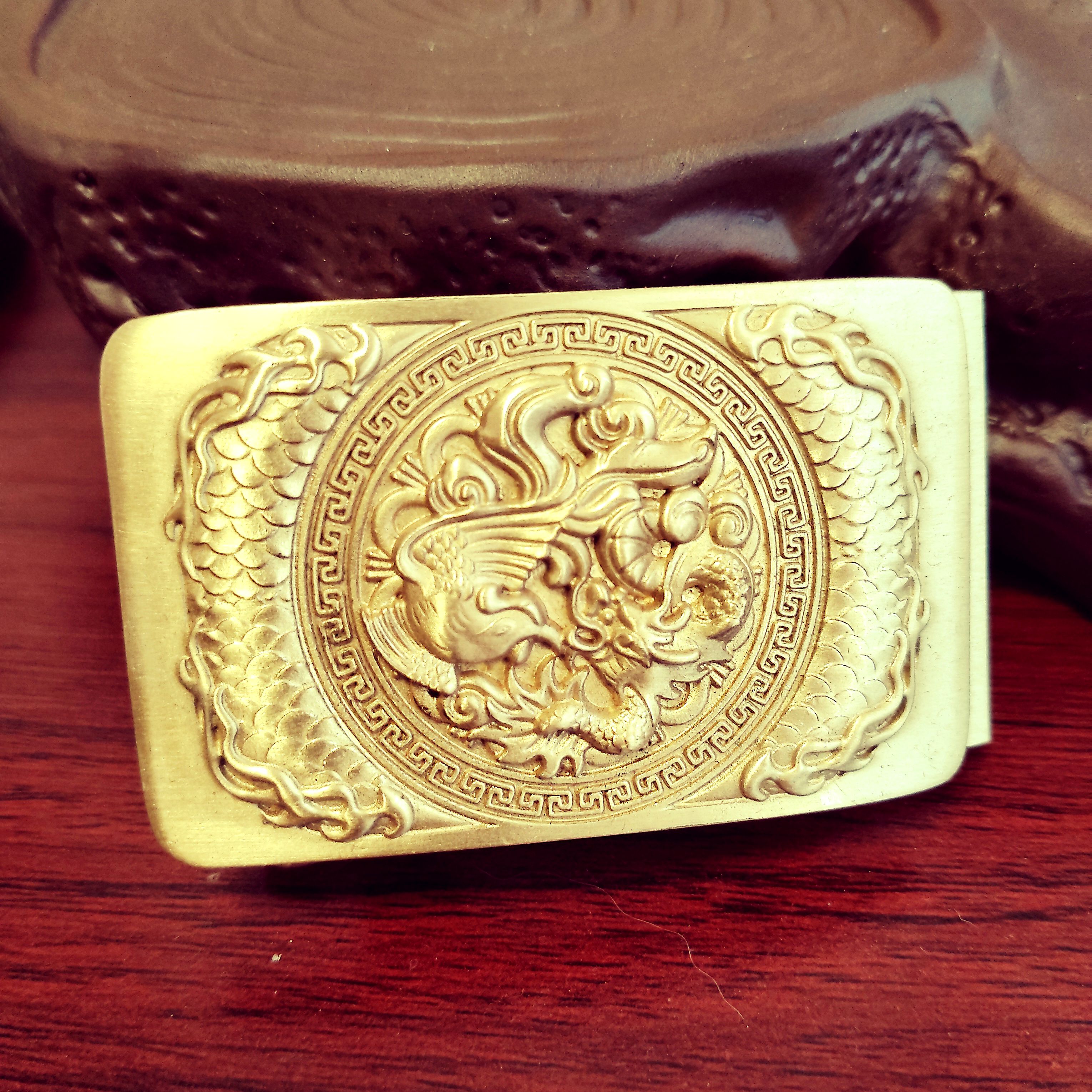 【匠心定制】浮雕龙凤呈祥 3.5 皮带头黄铜自动扣头高档铜扣45