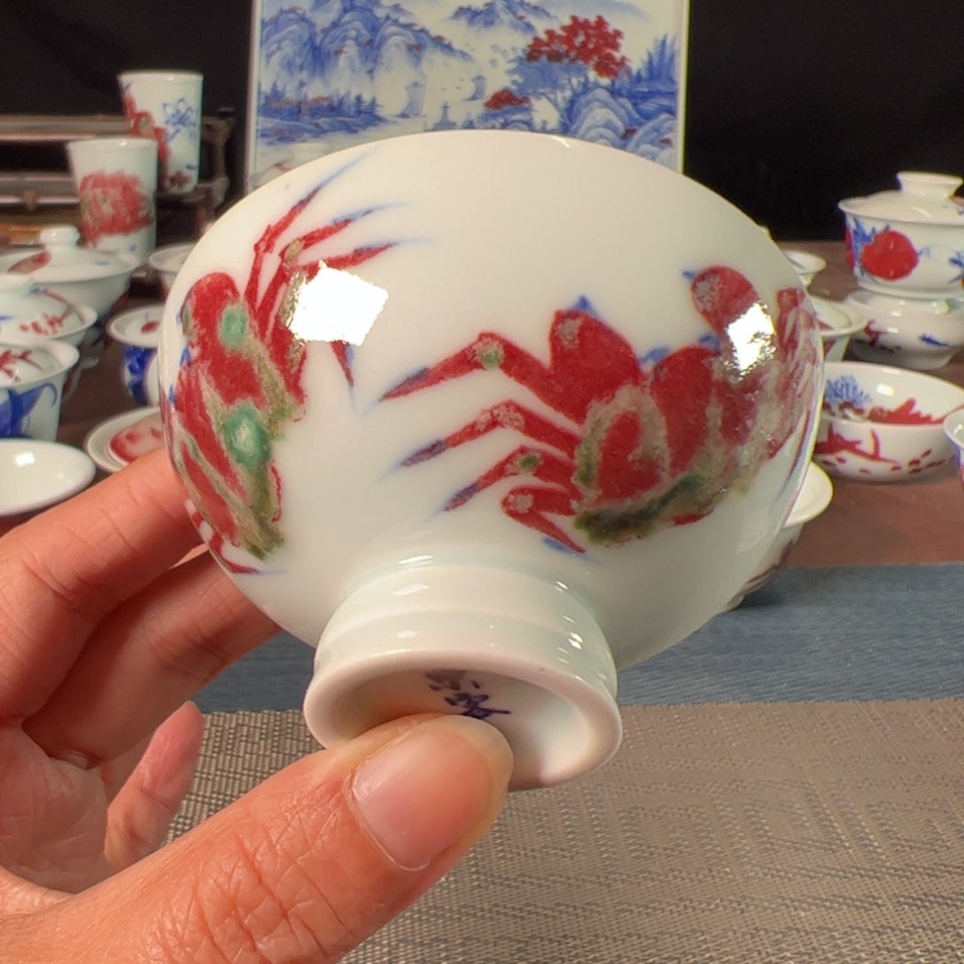 杯原矿青花釉里红瓷器