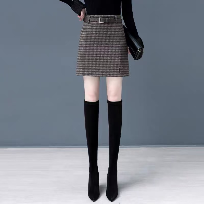 3596#时尚高腰格子休闲半身裙【A2-1】