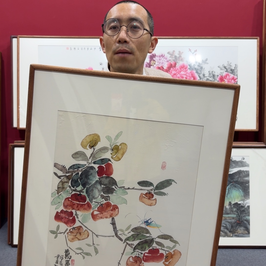 国画手绘作品带框