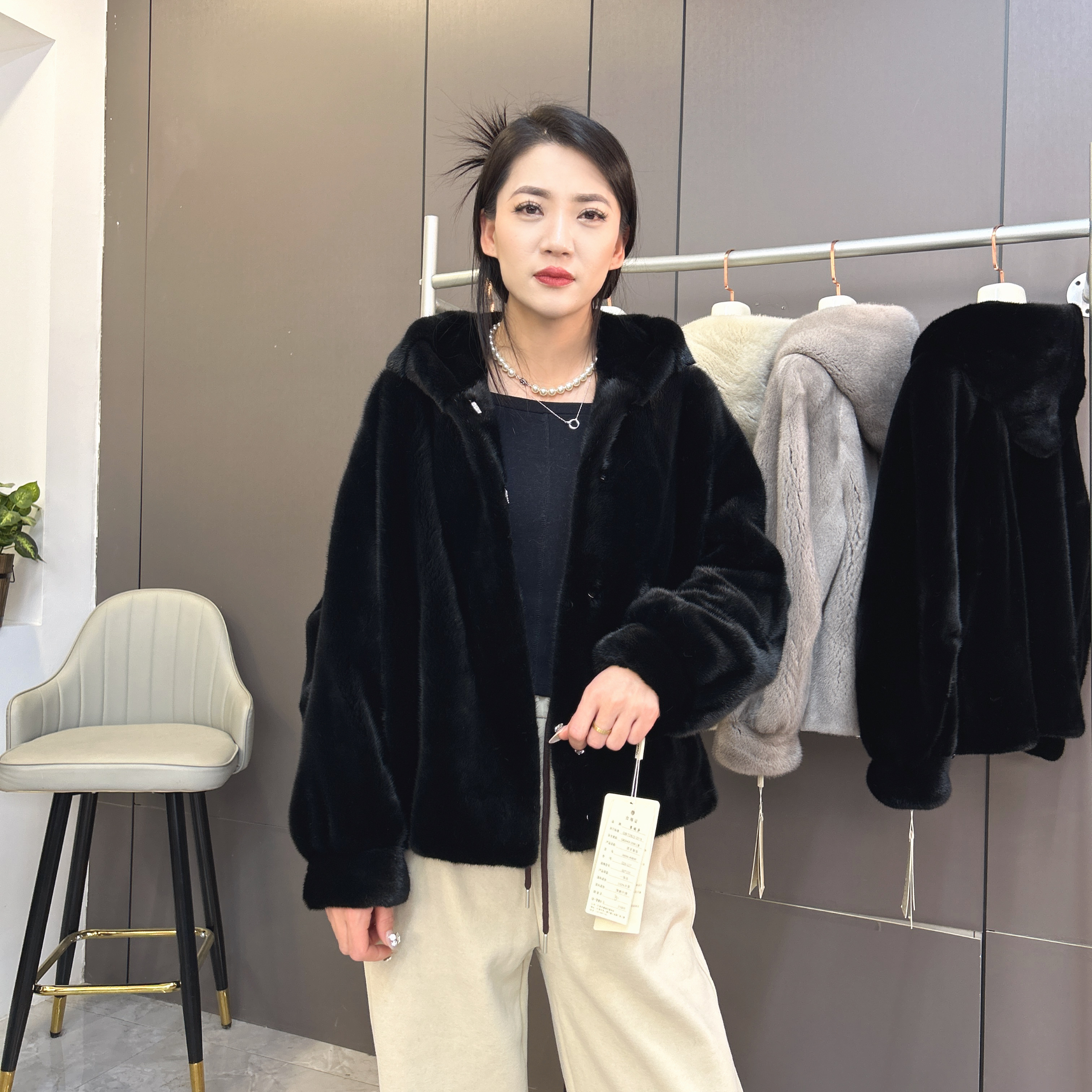 貂皮大衣孤品性价比高水貂皮草外套