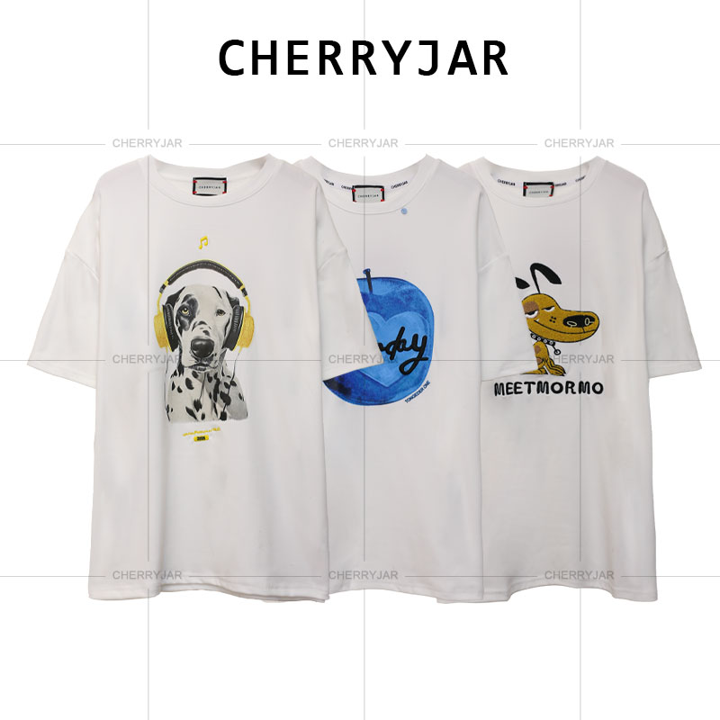 【单件】时尚休闲新款印花刺绣短袖显瘦减龄短袖宽松半袖韩版