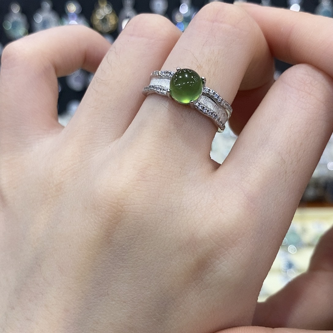 蛇纹石玉银S925镶嵌戒指