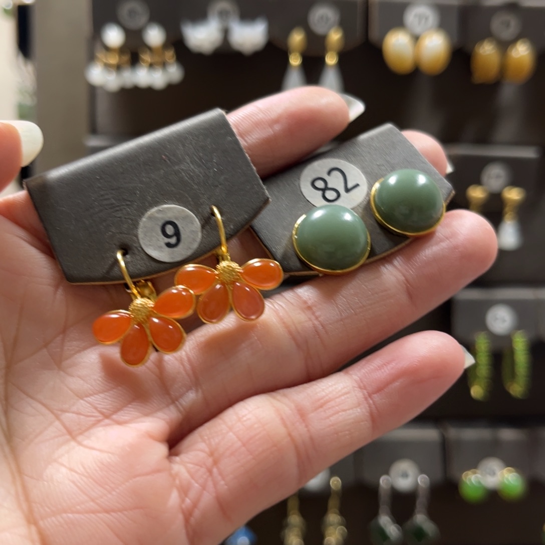 如****和田玉银S925镀金镶嵌耳饰