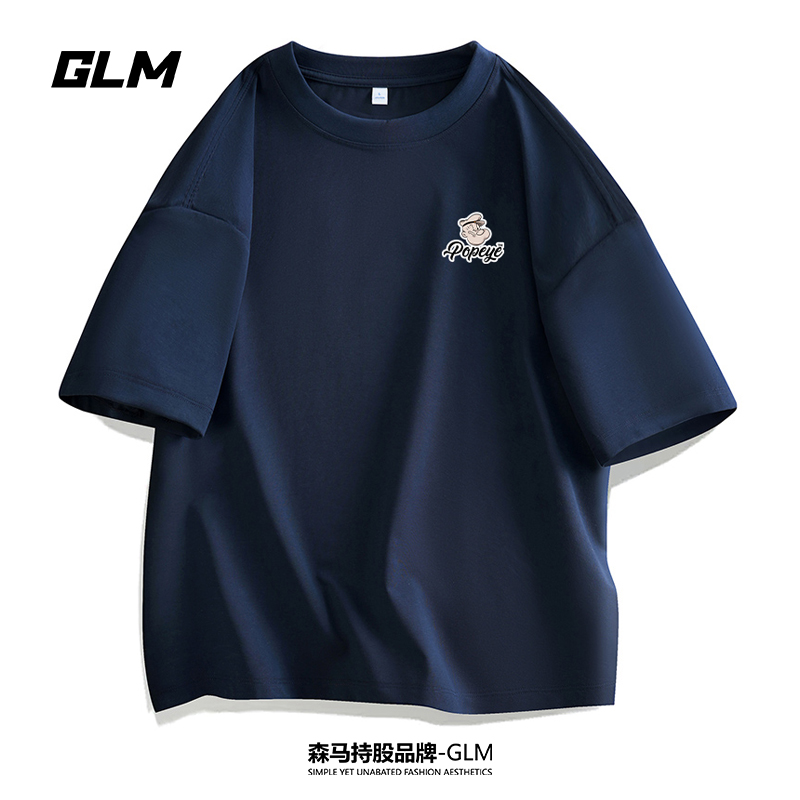 大力水手联名GLM夏季男士短袖T恤衫纯棉印花圆领半袖韩版体恤上衣