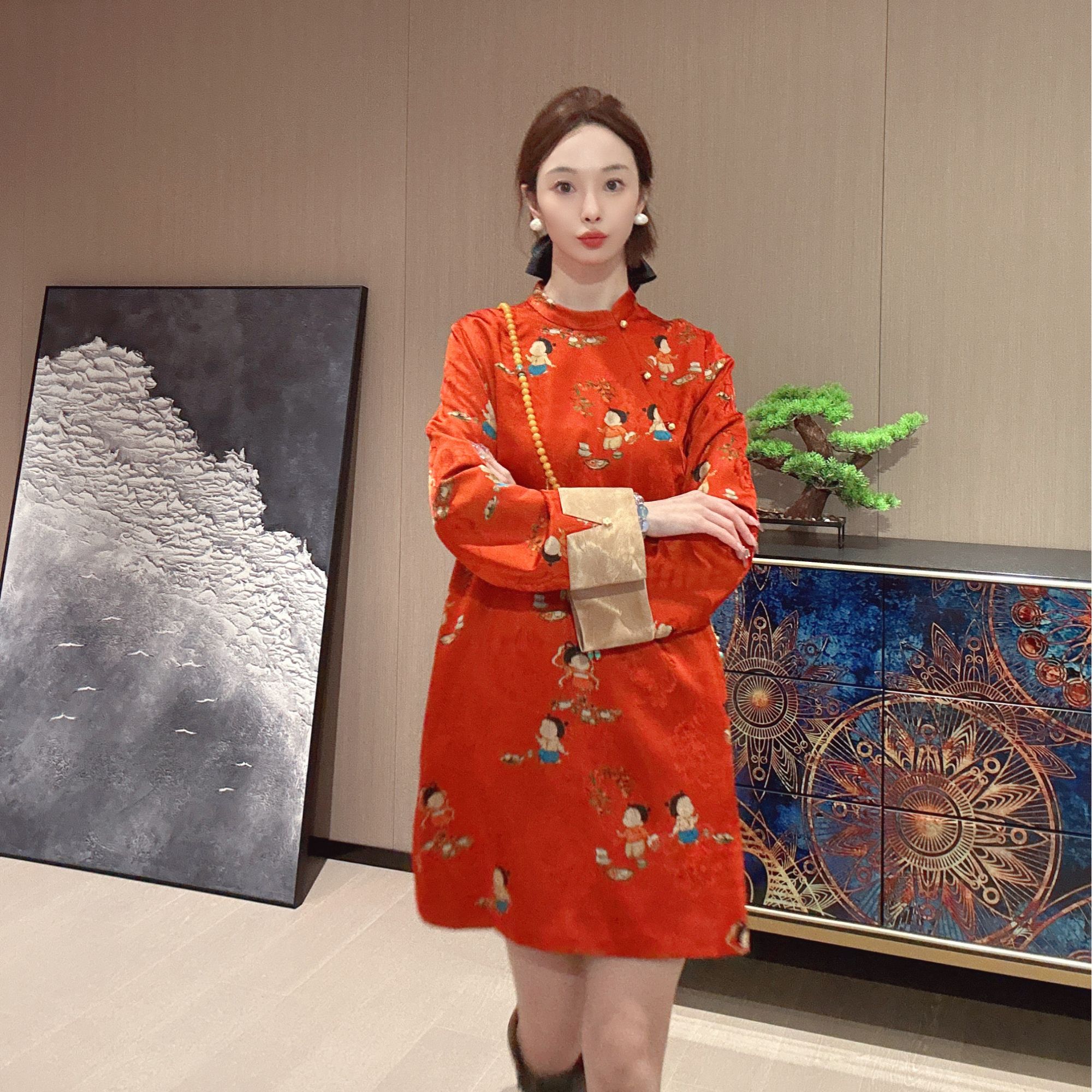 KK颜小新【唐风古韵】新中式国风时尚气质显瘦轻奢复古秋冬连衣裙