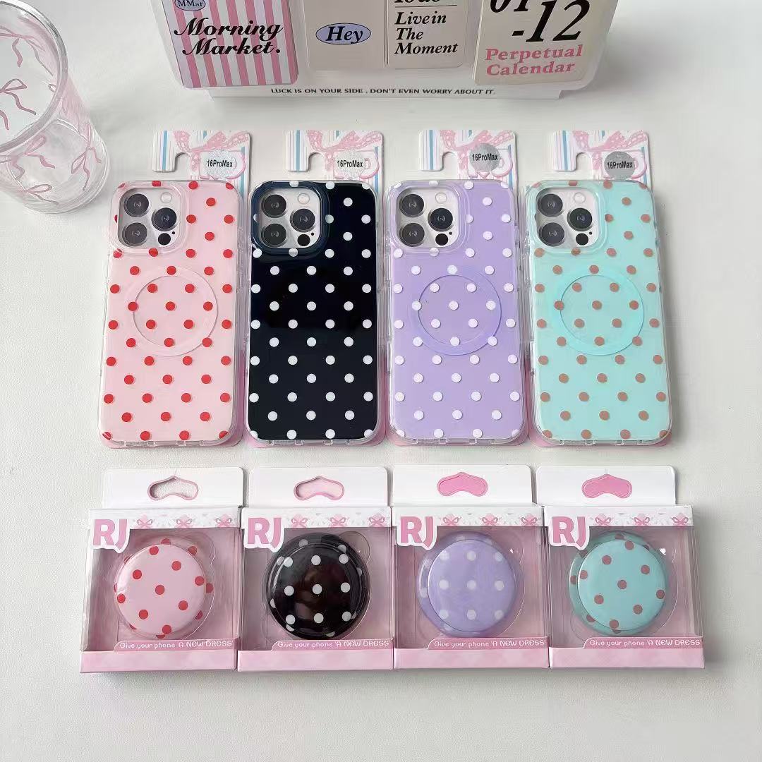 简约彩色波点IMD磁吸壳适用于苹果iPhone16pro/15pro/14手机壳