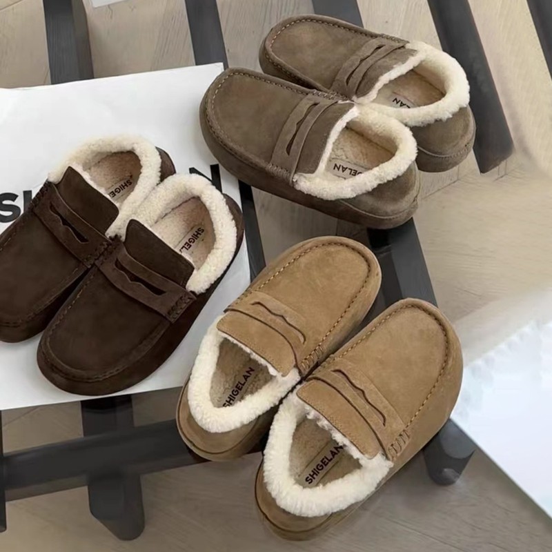 诗歌兰皮毛一体加绒雪地靴女2025冬新款厚底防滑百搭棉鞋0839-909