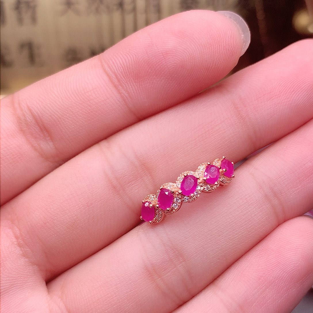 红宝石戒指银S925镶嵌