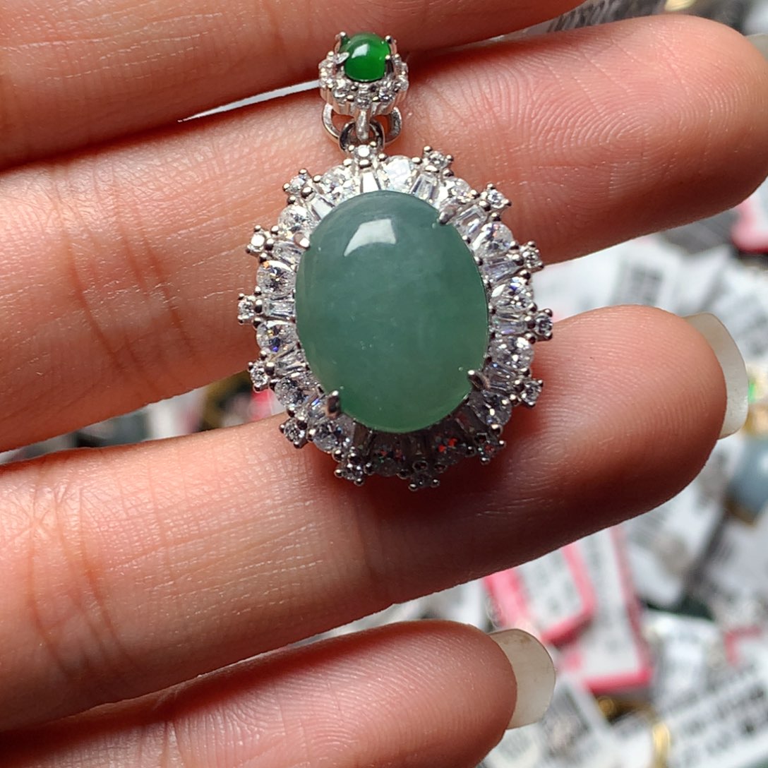 翡翠戒指银S925镶嵌天然翡翠吊坠