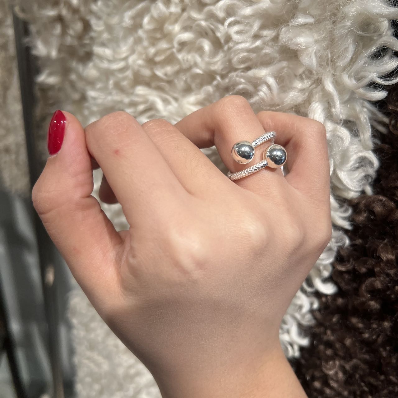 925银戒指 1231 TJ韩国直播代购925银 珠珠蛇骨设计款戒指饰品 