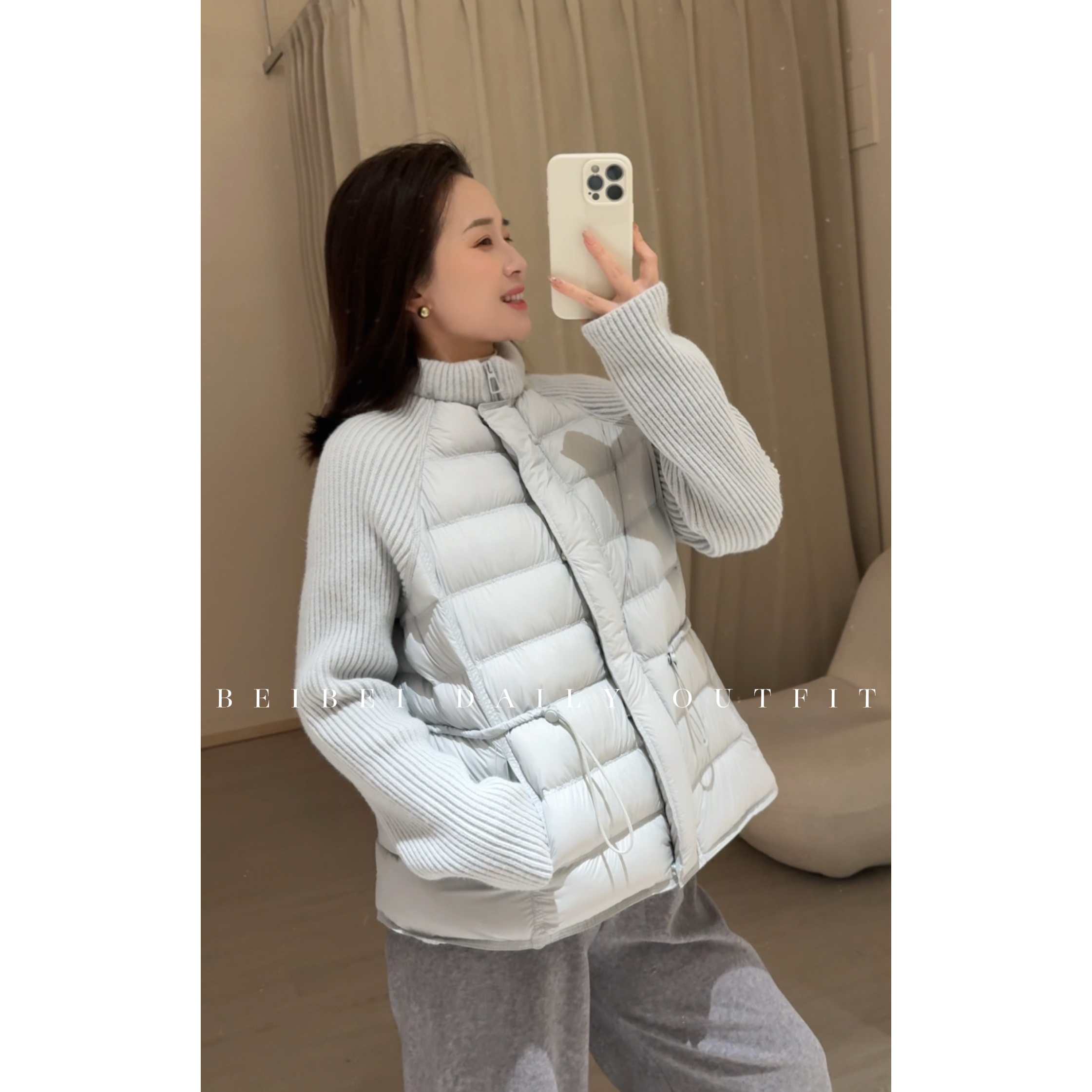 BeiBei【瘦瘦】冬季设计师款层次感拼接羽绒服