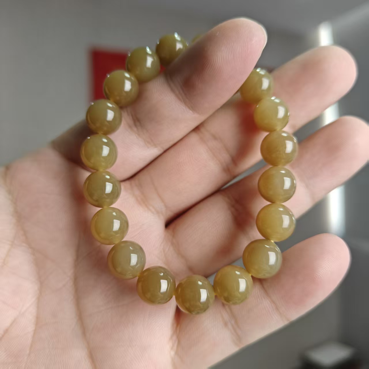 【珠宝厂长】约10mm和田玉糖料圆珠单圈手串