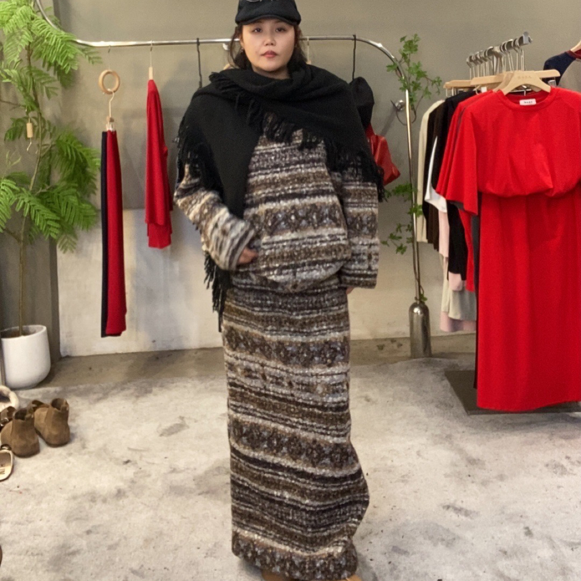 复古毛圈毛高腰加绒加厚后开叉半身长裙