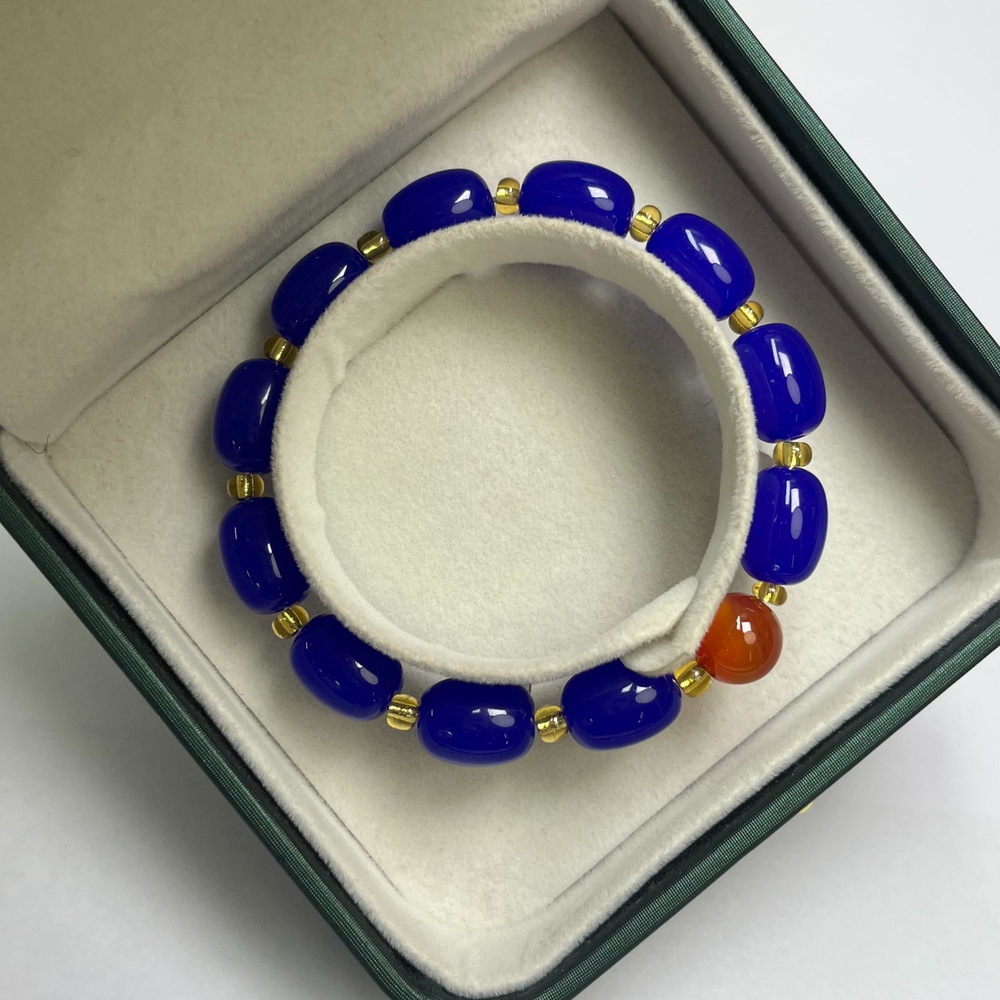 【张总甄选】克莱因蓝桶珠配红玛瑙手串精美时尚