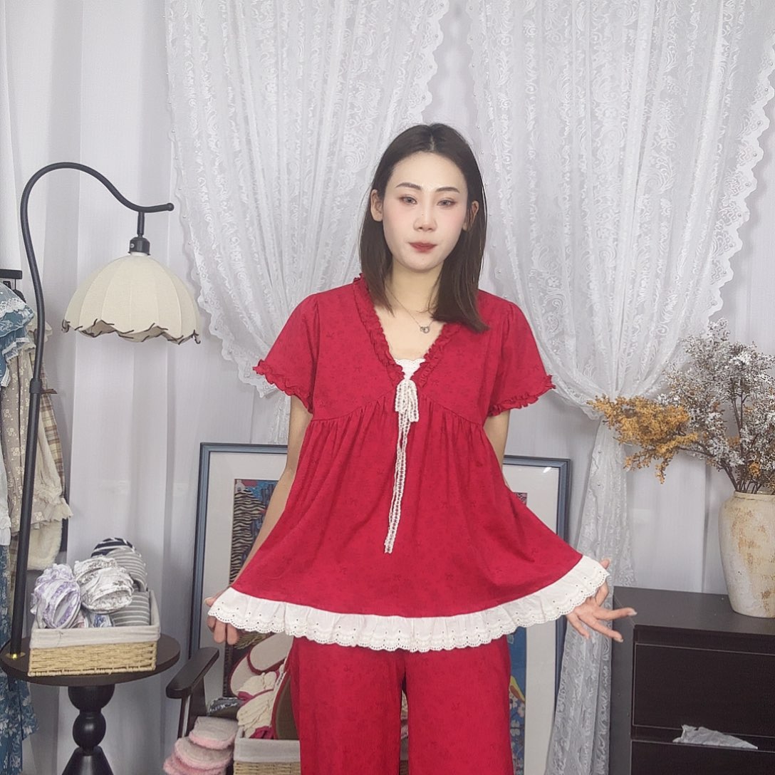三醋酯纤维红色半袖长裤L