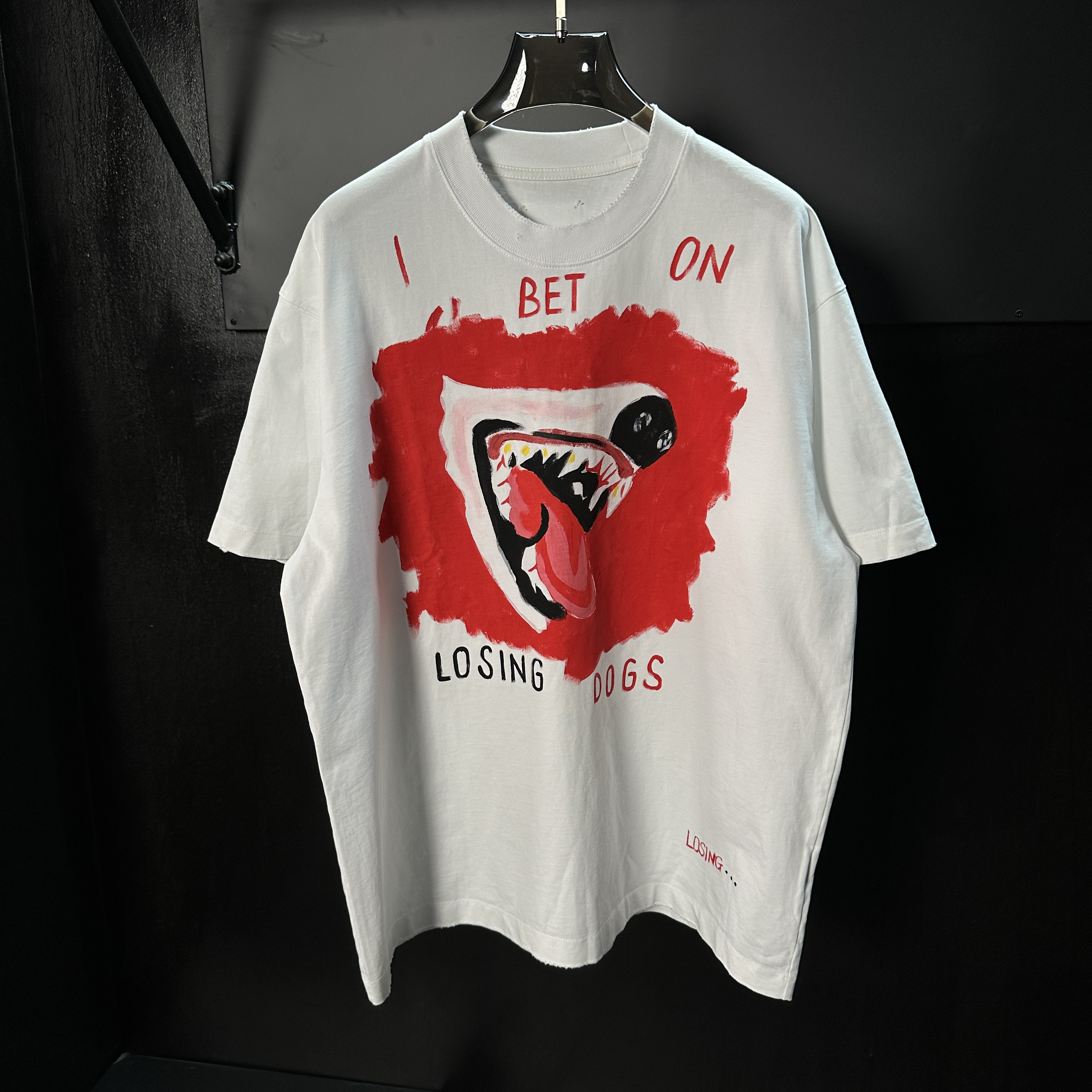 孤品专享守护嘶吼狗图案宽松圆领短袖T恤夏季潮