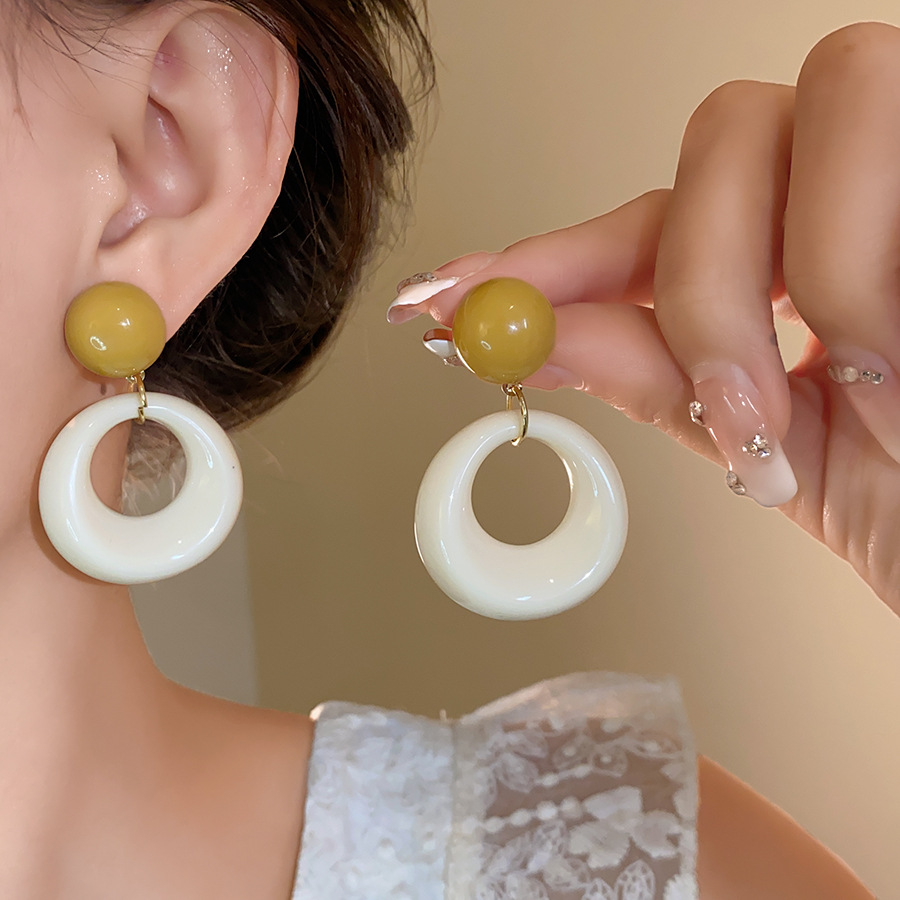 铜合金亚克力耳饰 港风复古几何图形耳环