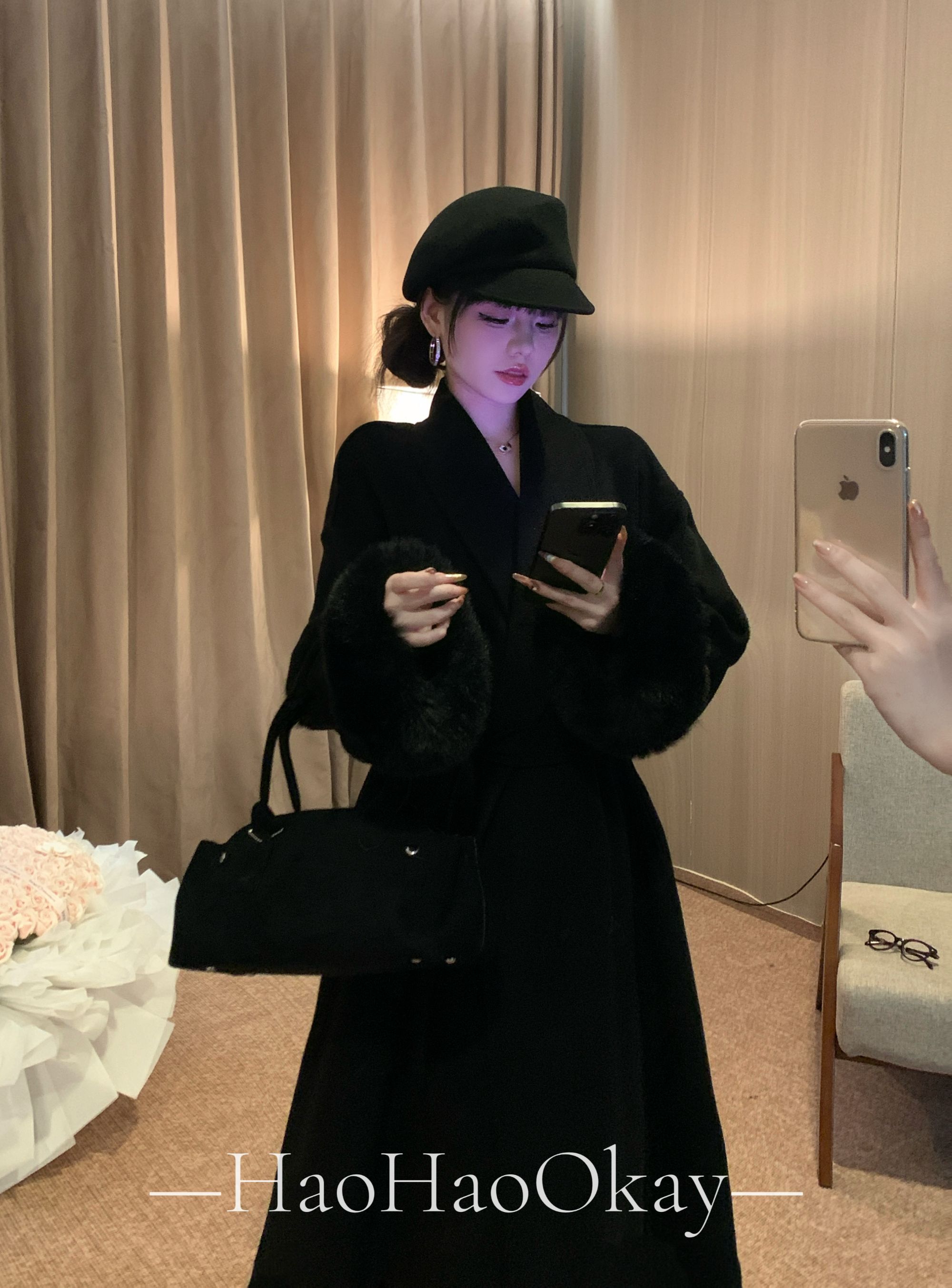 【好好】秋冬可拆卸羊毛内胆宽松百搭双面呢羊毛大衣+同色系毛领