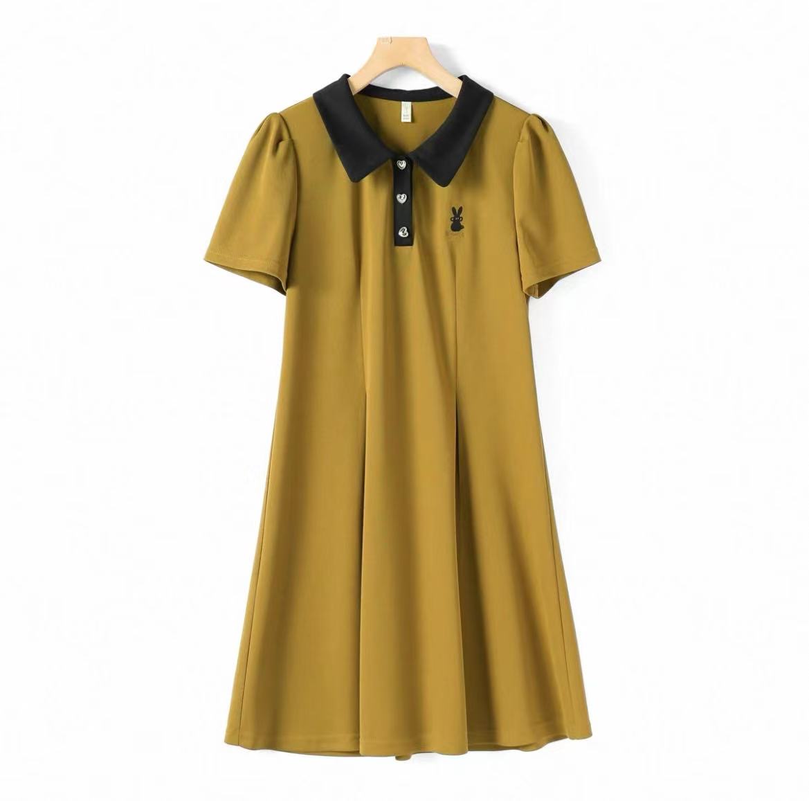 A017 夏季休闲时尚翻领中长款收腰连衣裙女装