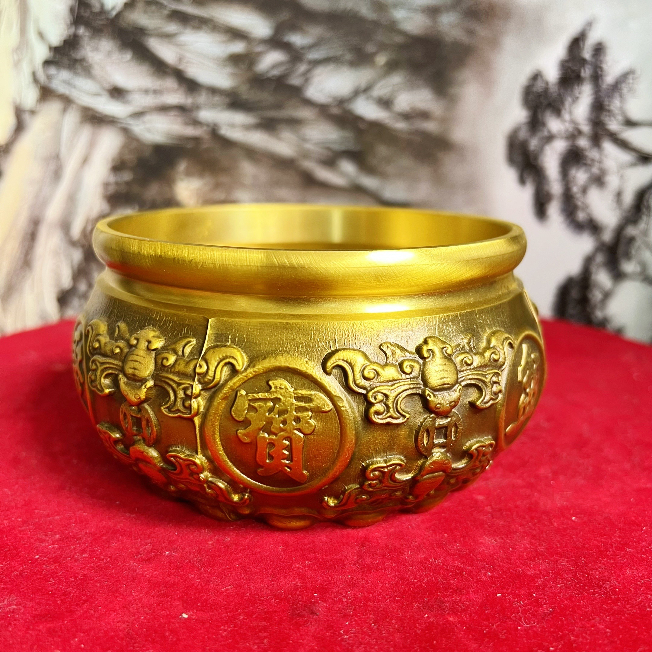 黄铜聚宝盆沈万三八福聚宝盆家用客厅办公室摆件