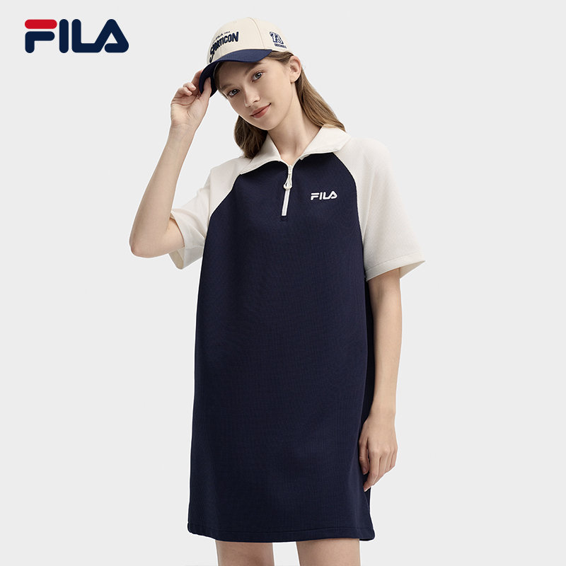 Fila/斐乐女士时尚翻领潮流微弹针织运动裙夏季连衣裙F11W439303F