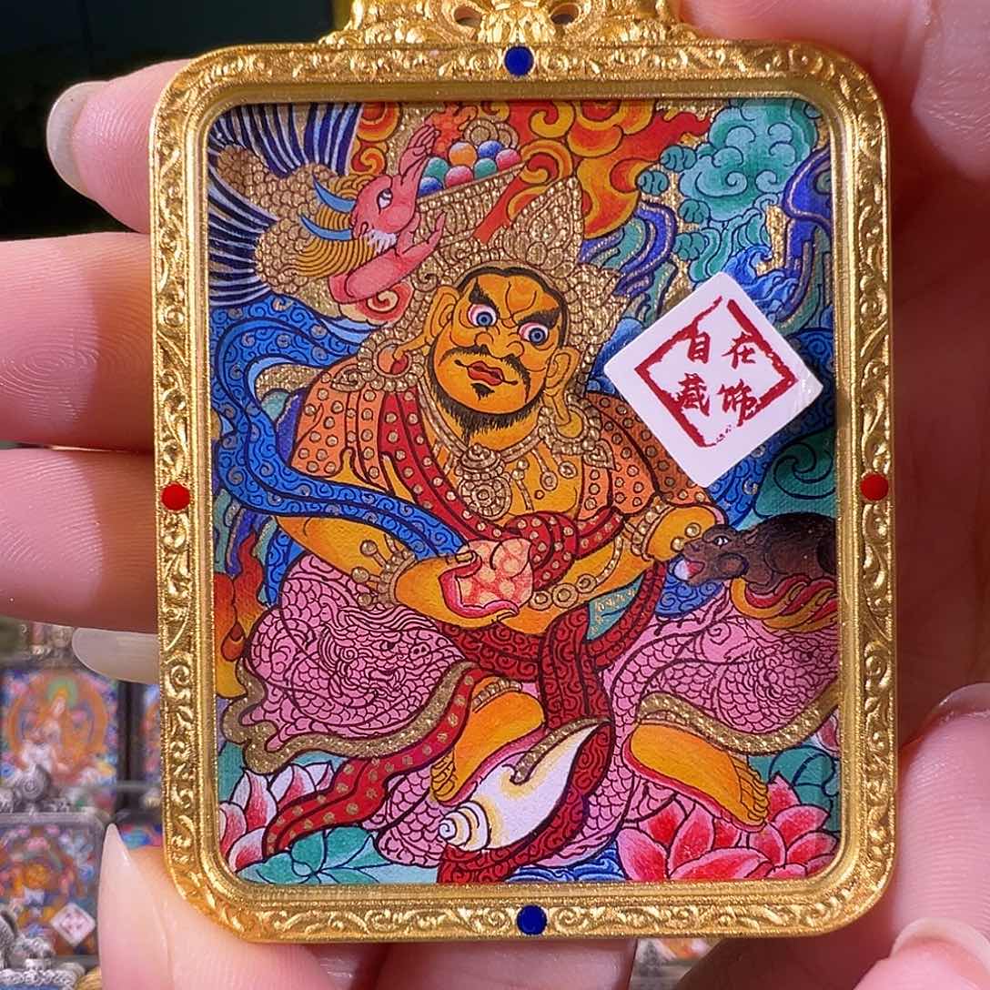 吊坠黄财热贡纯手绘唐卡