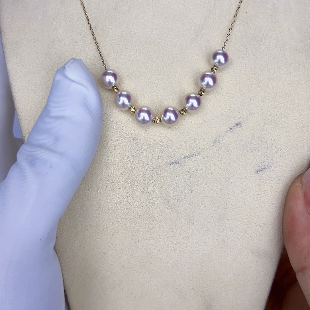 海水珍珠海水akoya设计款微笑链6-7mm18K金镶嵌