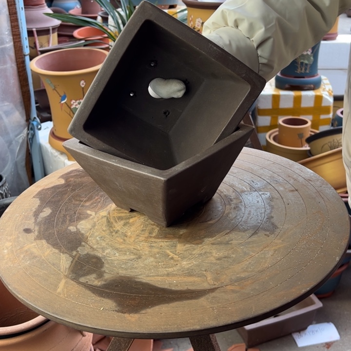 紫砂宜兴紫砂花盆紫方斗18+18