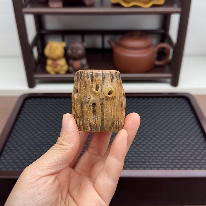 段泥茶案镂空树桩盖置