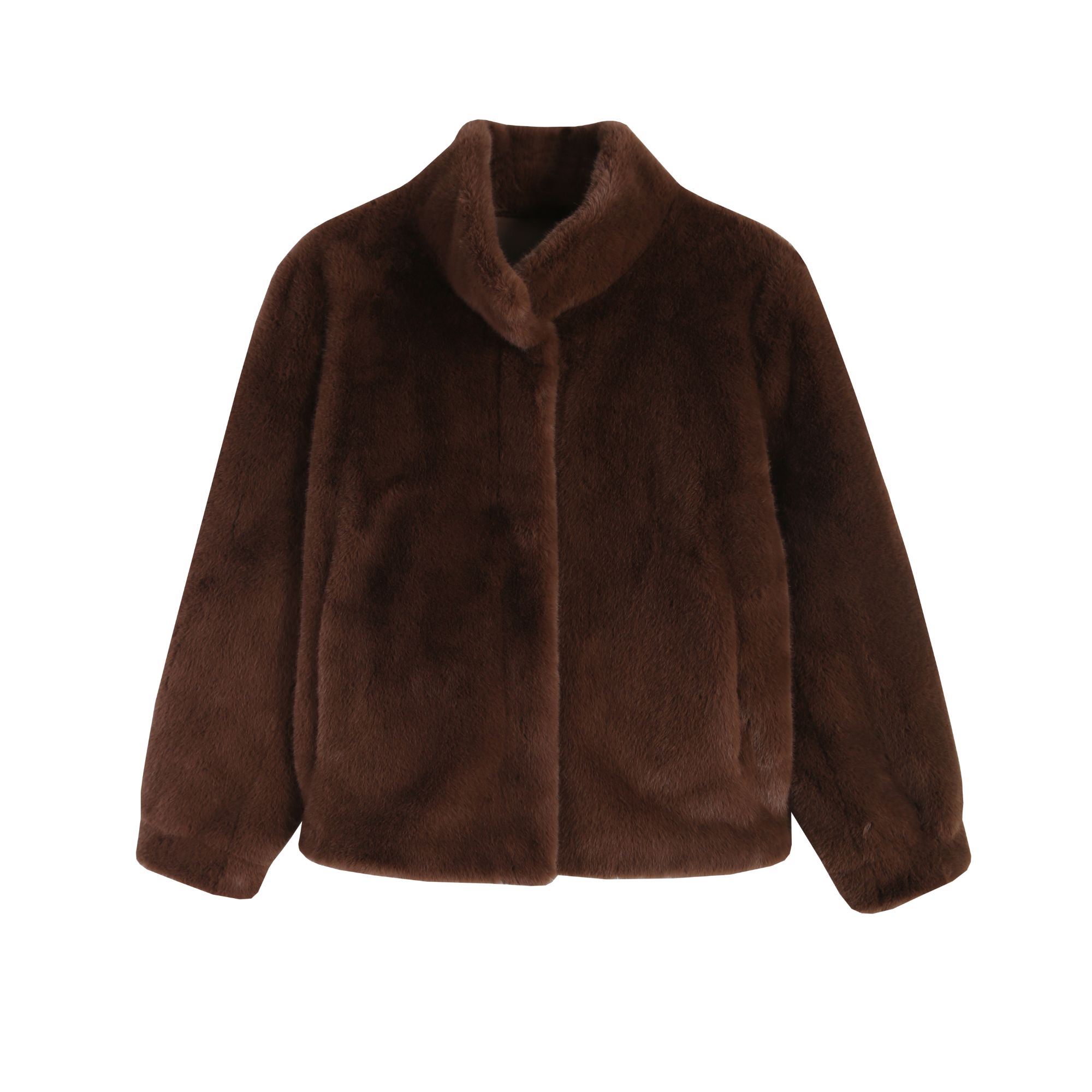 人造皮草 MuMu秋冬新款立领加厚咖色环保皮草毛绒上衣WPWG555