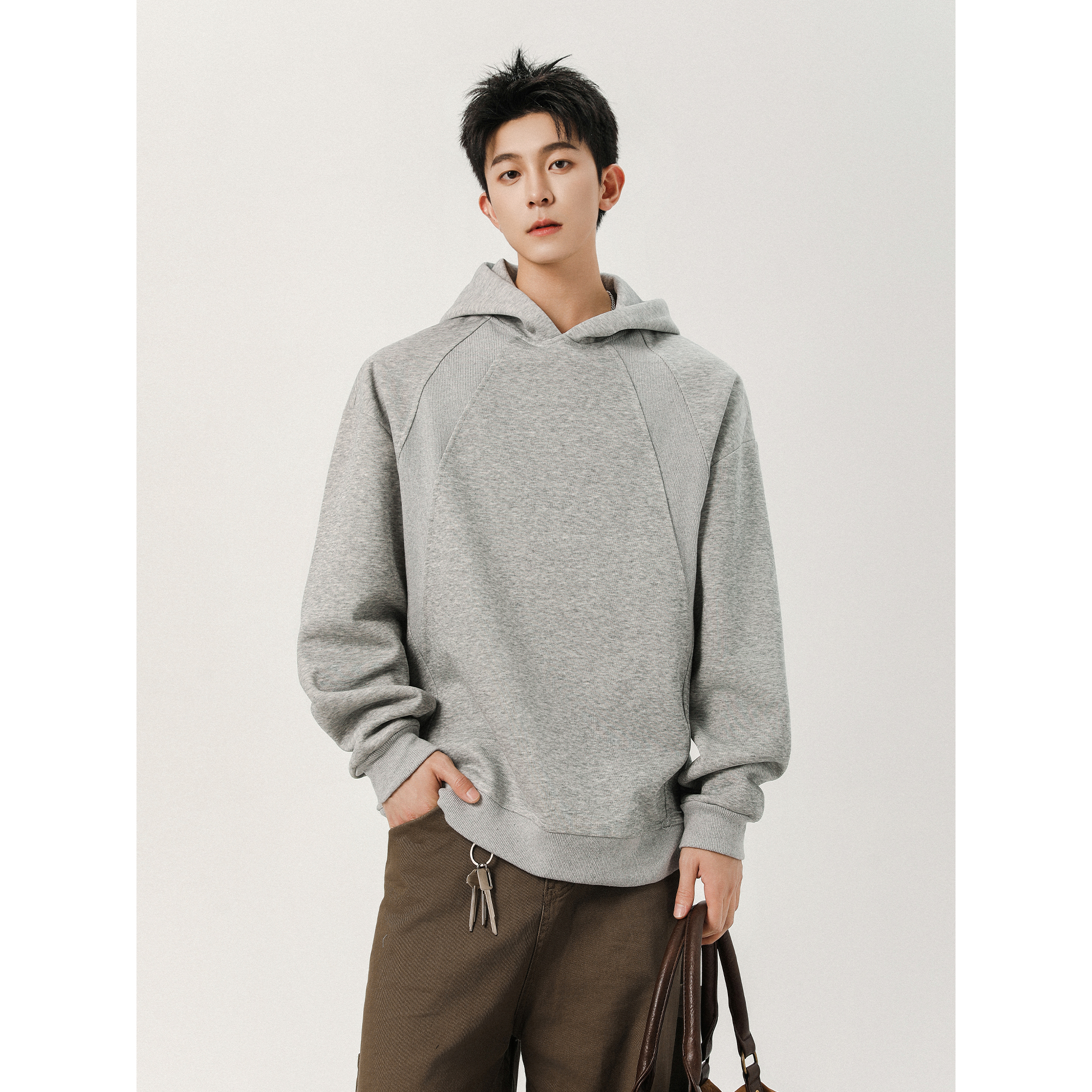 秋季新款解构拼接连帽卫衣长袖百搭宽松潮流简约纯色