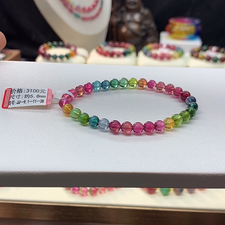 碧玺手链未镶嵌嘟***妈彩虹手串5.8mm