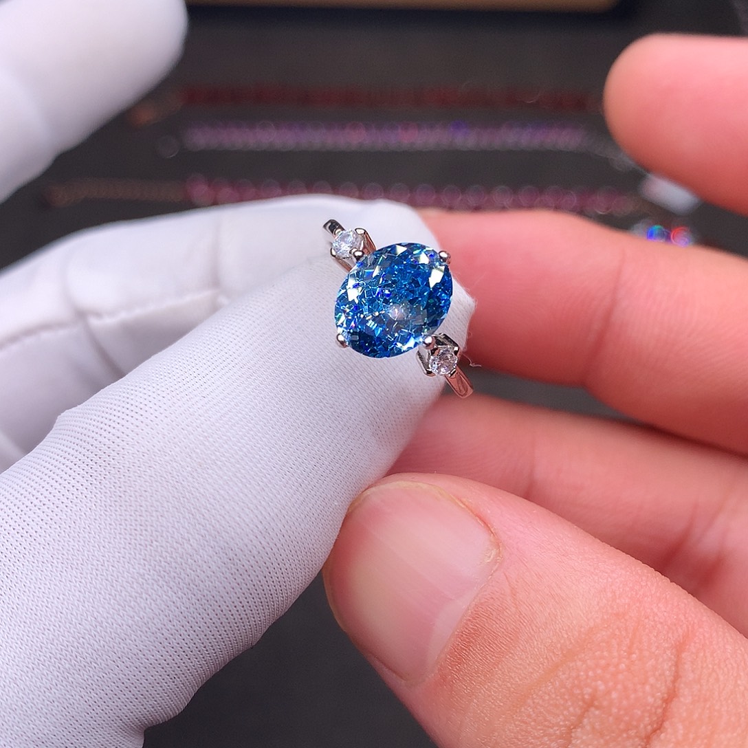 戒圈银S925镶嵌海蓝宝石