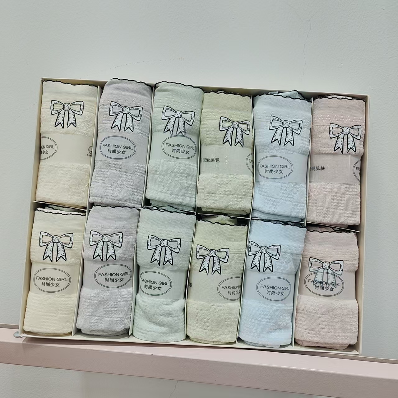 【3条】女士中高腰雷丝边贴身裤32039