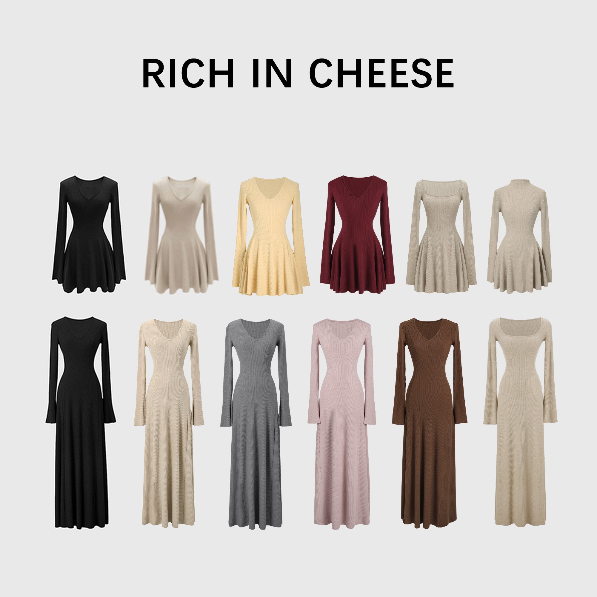 舒胡蕾 茶香可颂【系列合集】秋冬长袖高弹针织百搭打底收腰连衣裙