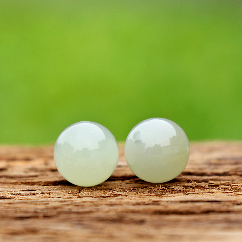 天然和田玉青白玉珠子散珠单颗圆珠男女手链项链diy佛珠文玩配珠