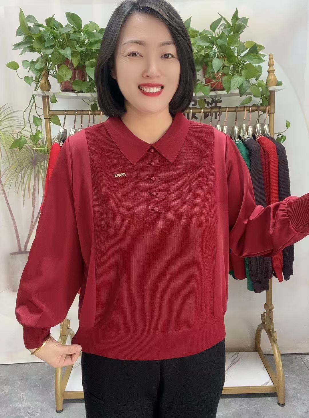 新款时尚翻领拼接袖上衣