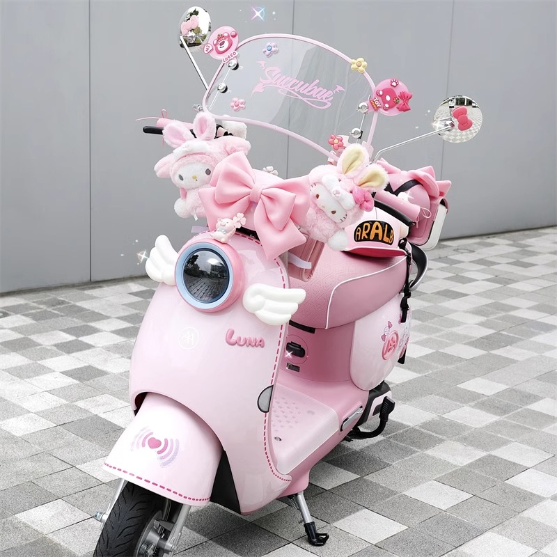 爱玛露娜电动车车灯贴纸翅膀装饰可爱电瓶车改造小配件防水收纳包