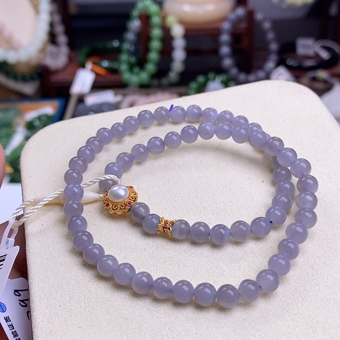 和田玉孤品福利老矿料烟紫双圈手链约6未镶嵌