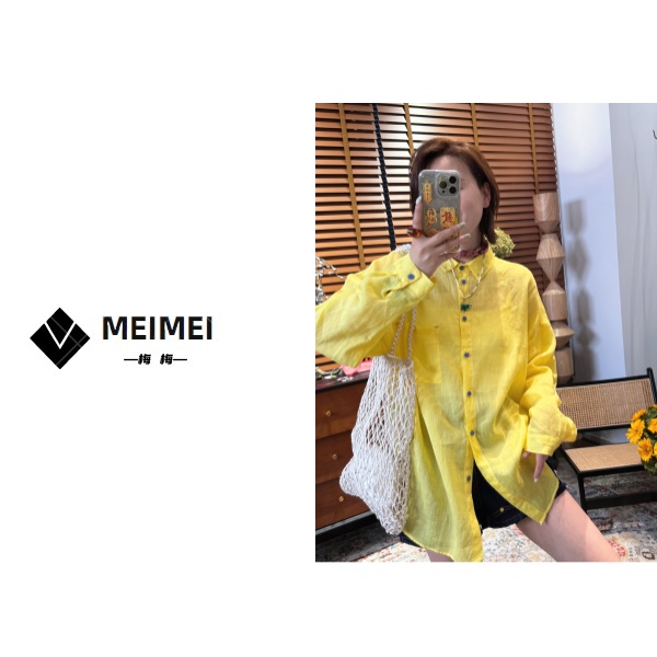 XMM.【撞色纽扣100苎麻防晒衣】时尚百搭潮流洋气宽松休闲衣GZT7865