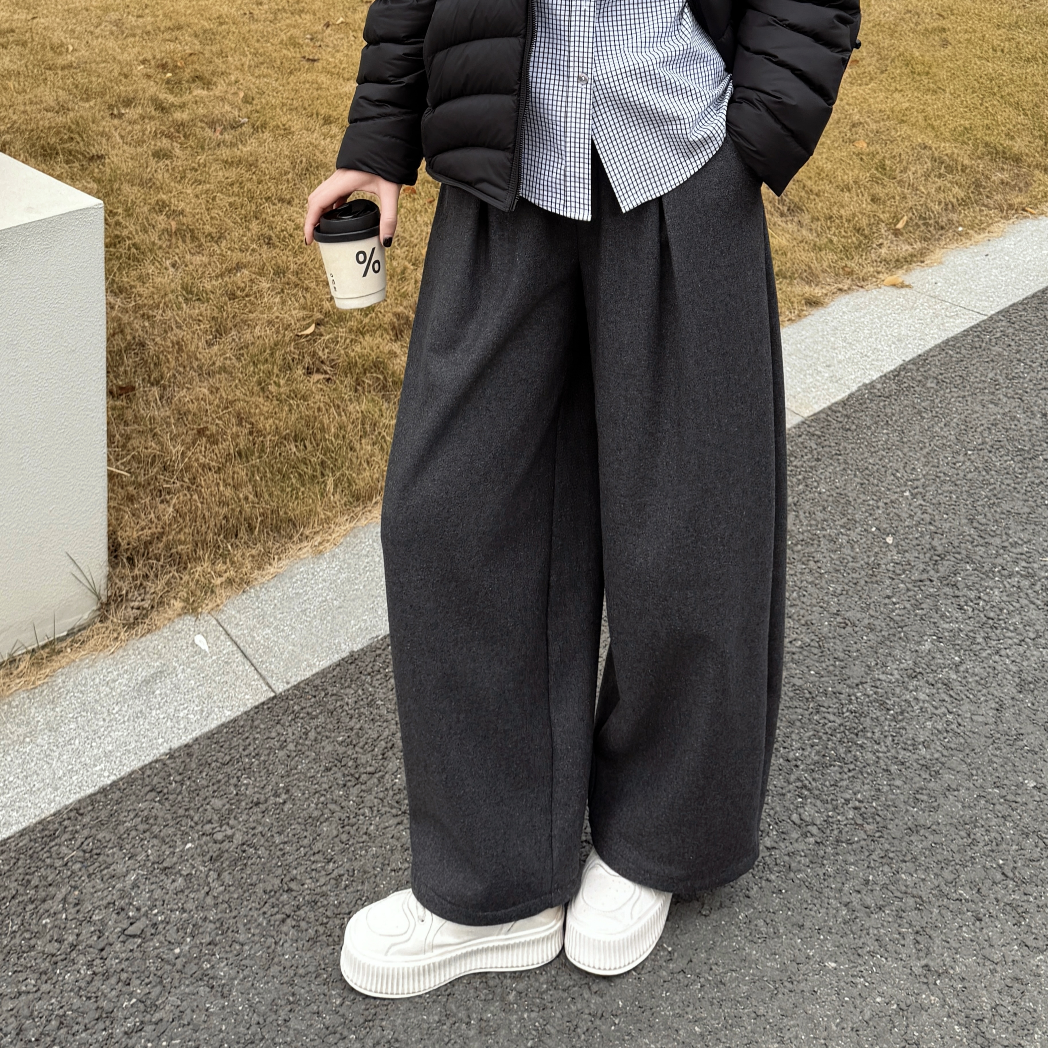 冬季新款设计感小众复古洋气宽松慵懒加绒山本裤-M25404326