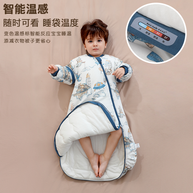 宝宝一体式睡袋秋冬款纯棉羽绒蛋白加厚防踢被防惊跳神器婴幼儿