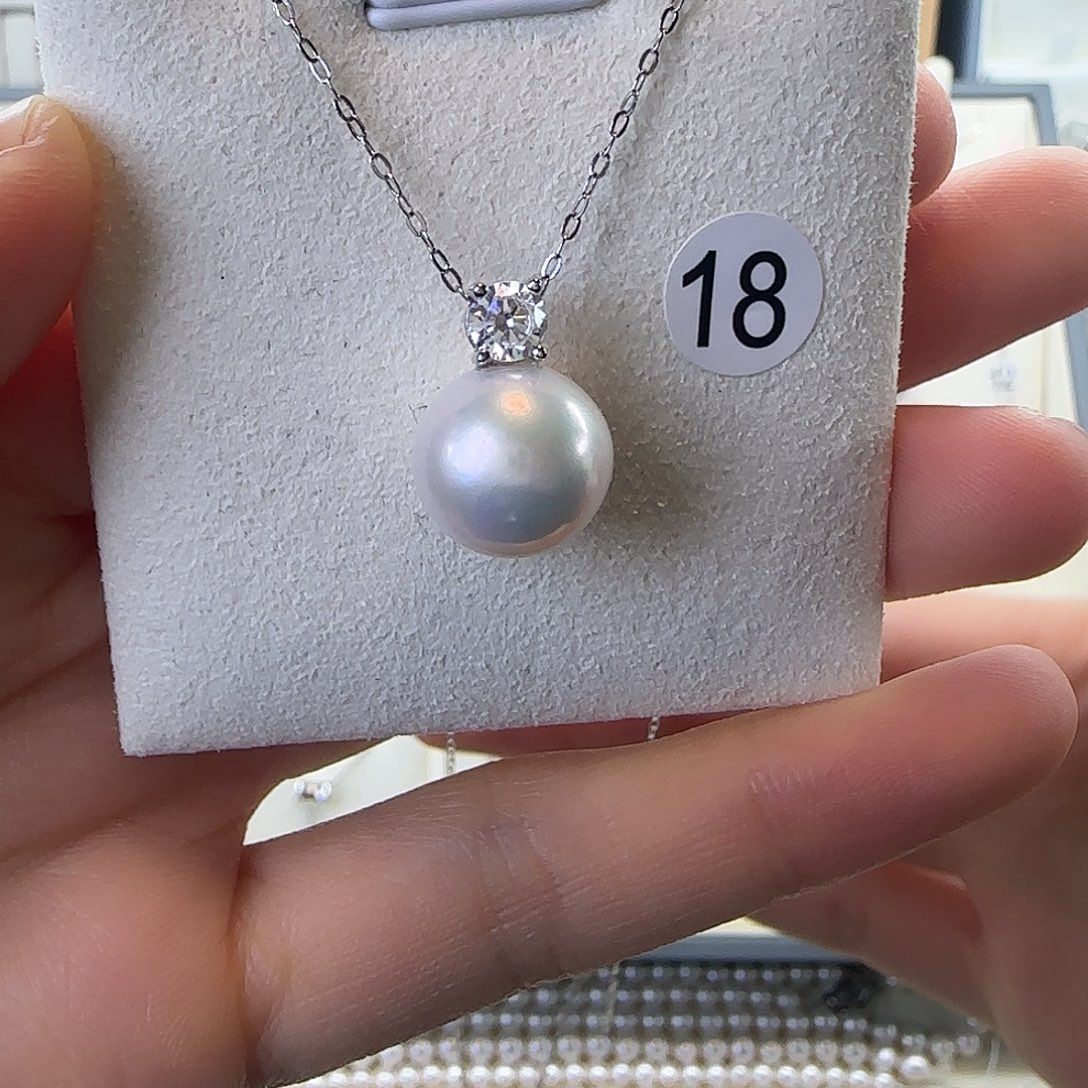 颈饰淡水珍珠银S925镶嵌11～12戴妃吊坠