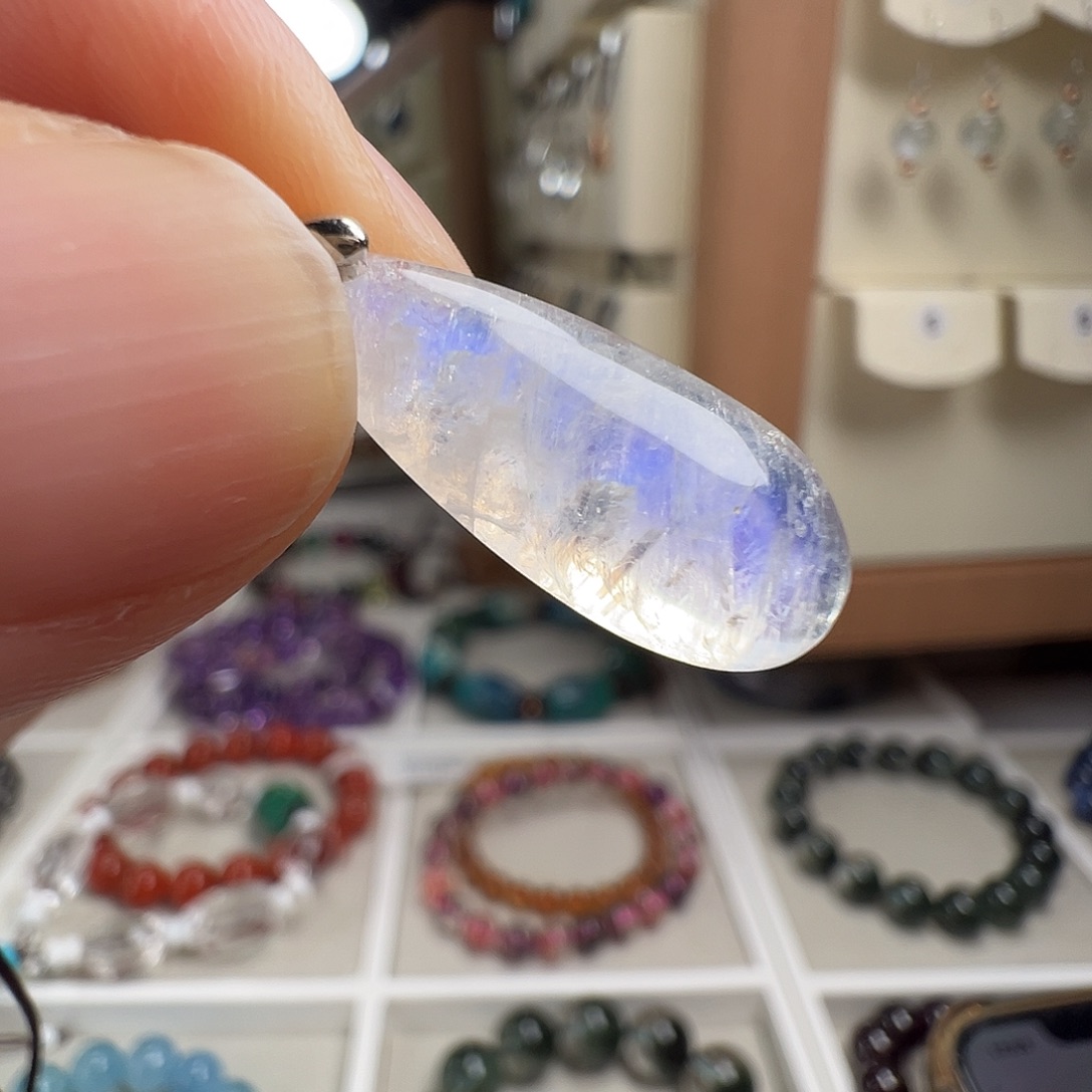 长石银S925镶嵌颈饰天然蓝光月光石