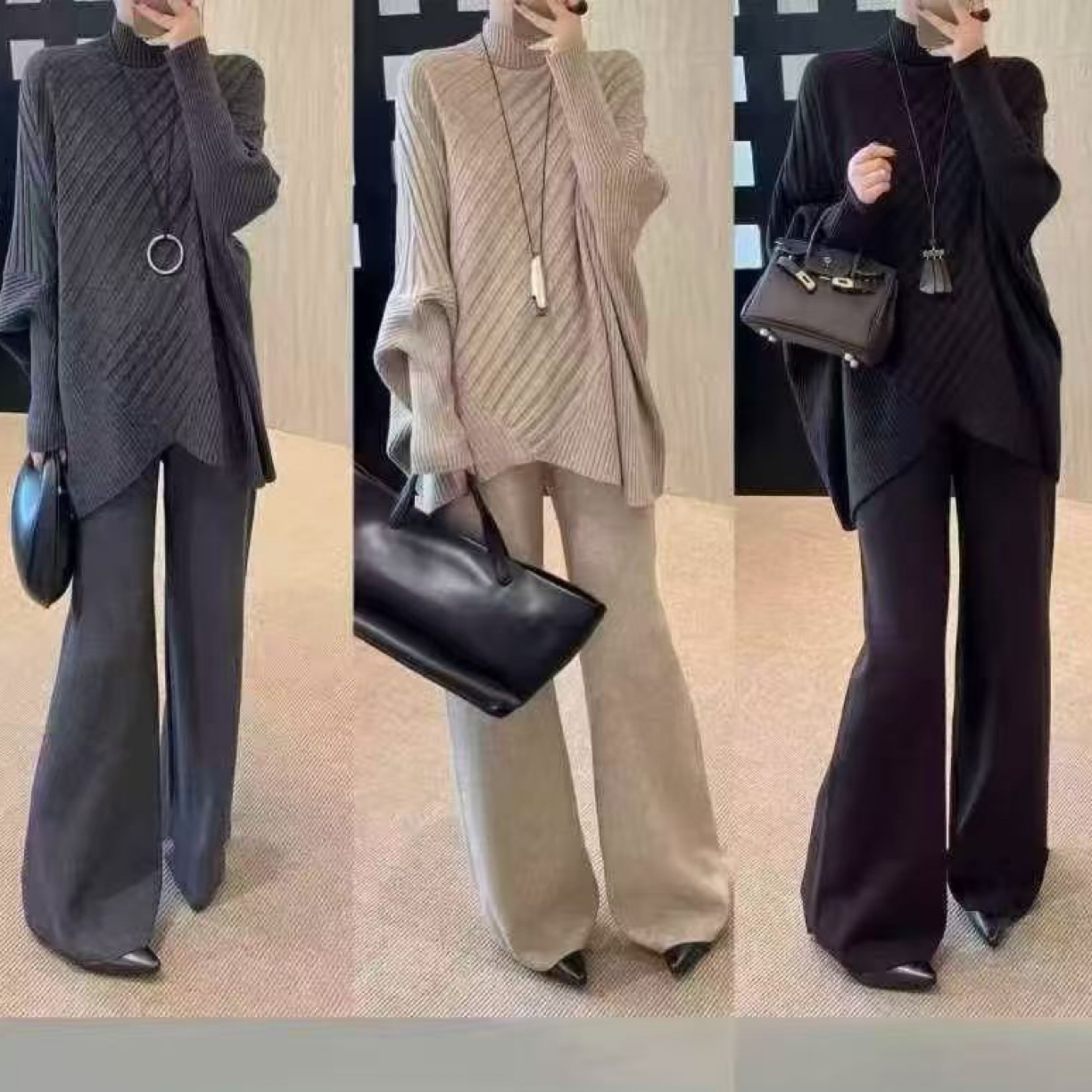 慵懒蝙蝠袖针织套装裤长99左右