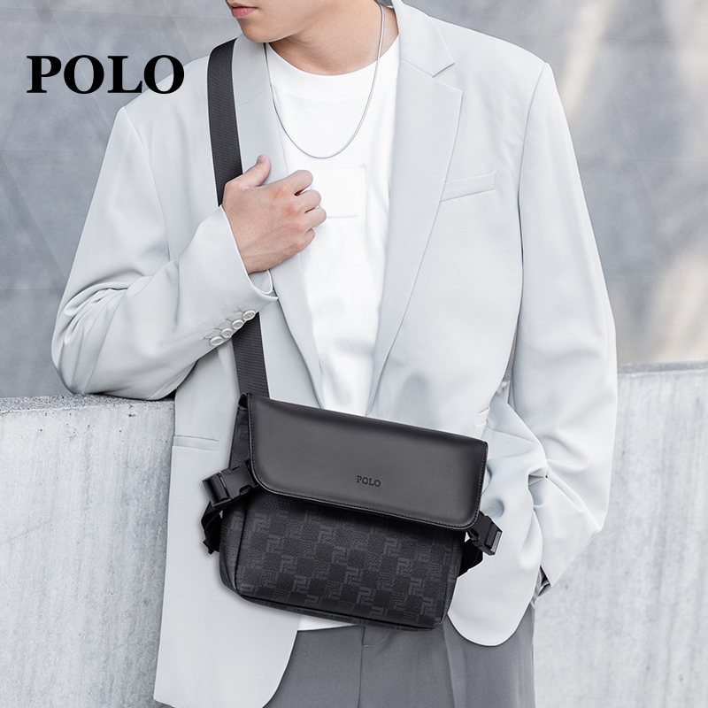 POLO时尚休闲单肩包简约潮流斜挎包青年百搭格子商务韩版男士包包
