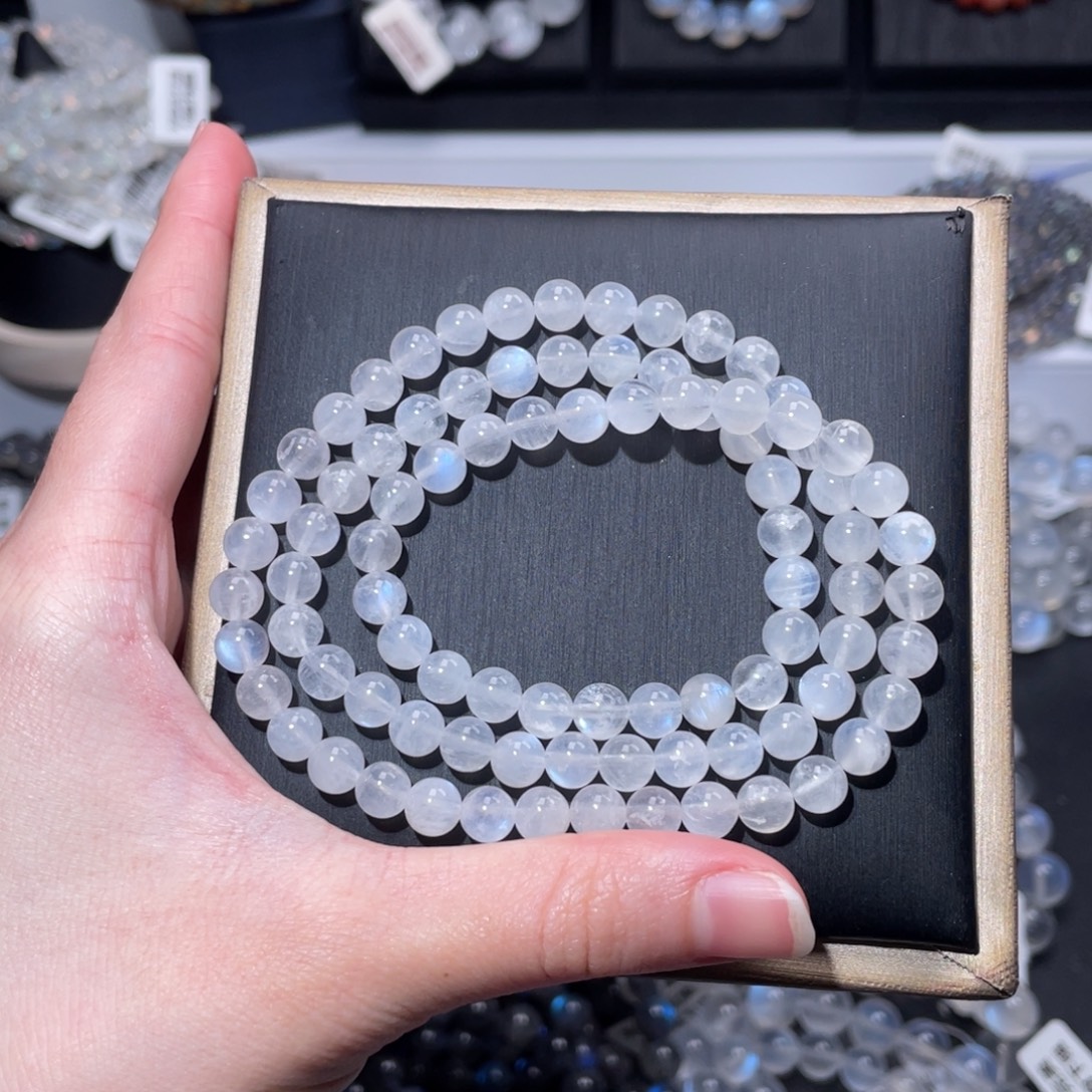 长石未镶嵌手链多圈奶油体蓝月光6m+